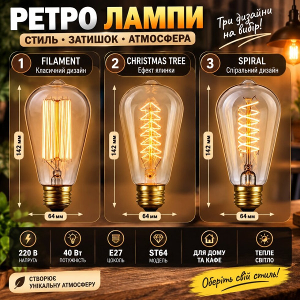 Декоративна лампа Едісона ST64 з фігурною ниткою E27