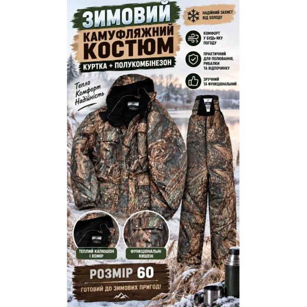 Зимовий камуфляжний костюм для полювання та риболовлі, розмір 60