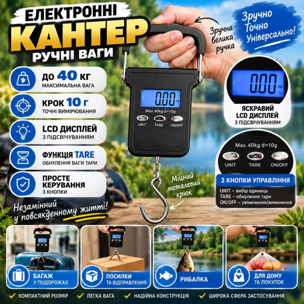 Ручні електронні ваги-кантер 40 кг, точність 10 г