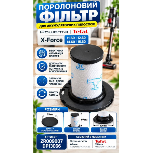 Фільтр поролоновий для пилососів Rowenta та Tefal X-Force ZR009007