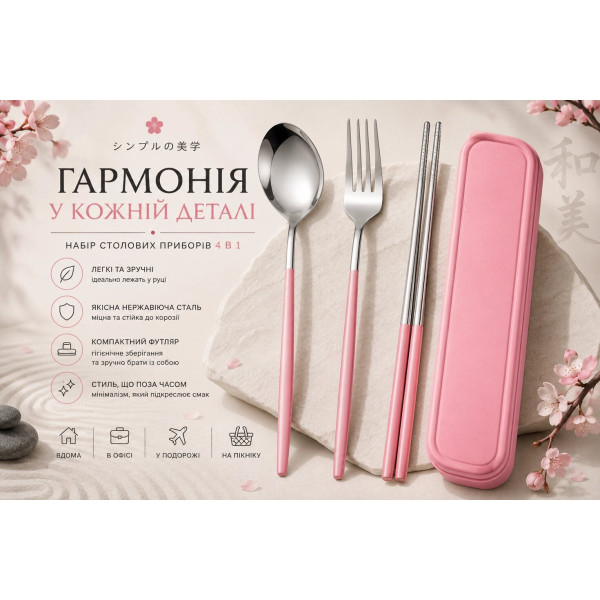Sakura Set — витончений комплект у сріблясто-рожевому кольорі для поціновувачів суші та японської естетики