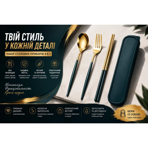 Golden Bamboo Line — мінімалістичний набір у золотисто-зеленому стилі для офісу, пікніка або дорожніх перекусів