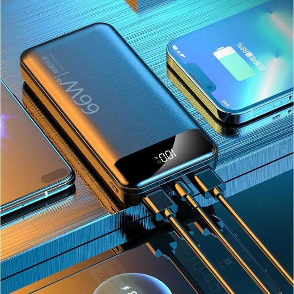 Power bank повір банк 10000 mah з швидко зарядкою з 4 мя вбудованими кабелями для зарядки