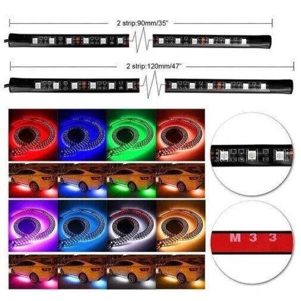 Підсвічування для дна та салону автомобіля rgb + режим світломузики 2 стрічки по 60 см 2 по 90 см