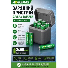 Комплект із 8 Li-ion акумуляторів AA 3400 mWh + зарядний кейс на 8 слотів USB Type-C