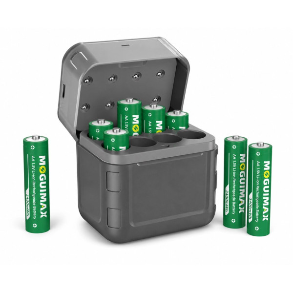Комплект із 8 Li-ion акумуляторів AA 3400 mWh + зарядний кейс на 8 слотів USB Type-C