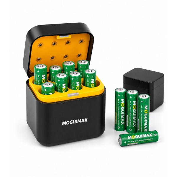 Швидкий зарядний пристрій MOGUIMAX USB-C для 8 акумуляторів AA 1.5V з комплектом батарей 3400mWh