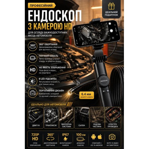 Інспекційна камера 360° з керуванням оглядом та LED-підсвічуванням