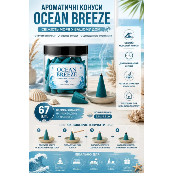 Аромаконуси для дому Ocean Breeze 67 шт. зі свіжим морським ароматом