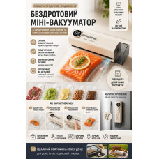 Бездротовий вакуумний пакувальник з цифровим дисплеєм та набором насадок