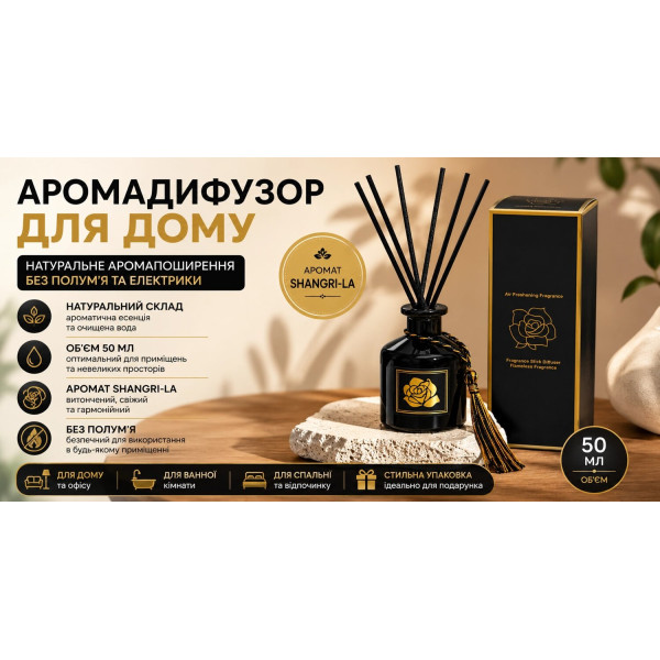 Інтер'єрний ароматичний дифузор Shangri-La 50 мл з ротанговими паличками