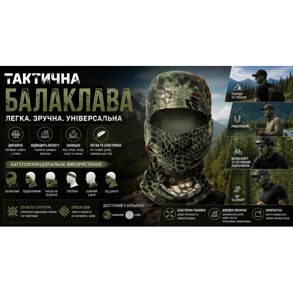 Еластична балаклава для спорту, туризму та активного відпочинку